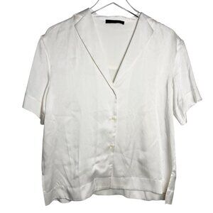 kes nyc dvory 100% Silk short sleeve relax fit button down blouse top size small